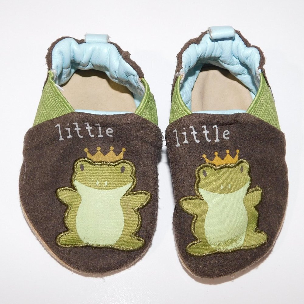 Robeeze Baby Boys Brown Green LITTLE PRINCE Frog 0-6 Months Soft Sole Shoe 6m